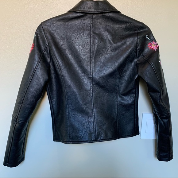 Romeo & Juliet Couture small Moto jacket black Faux Leather embroidered flowers - Picture 15 of 16